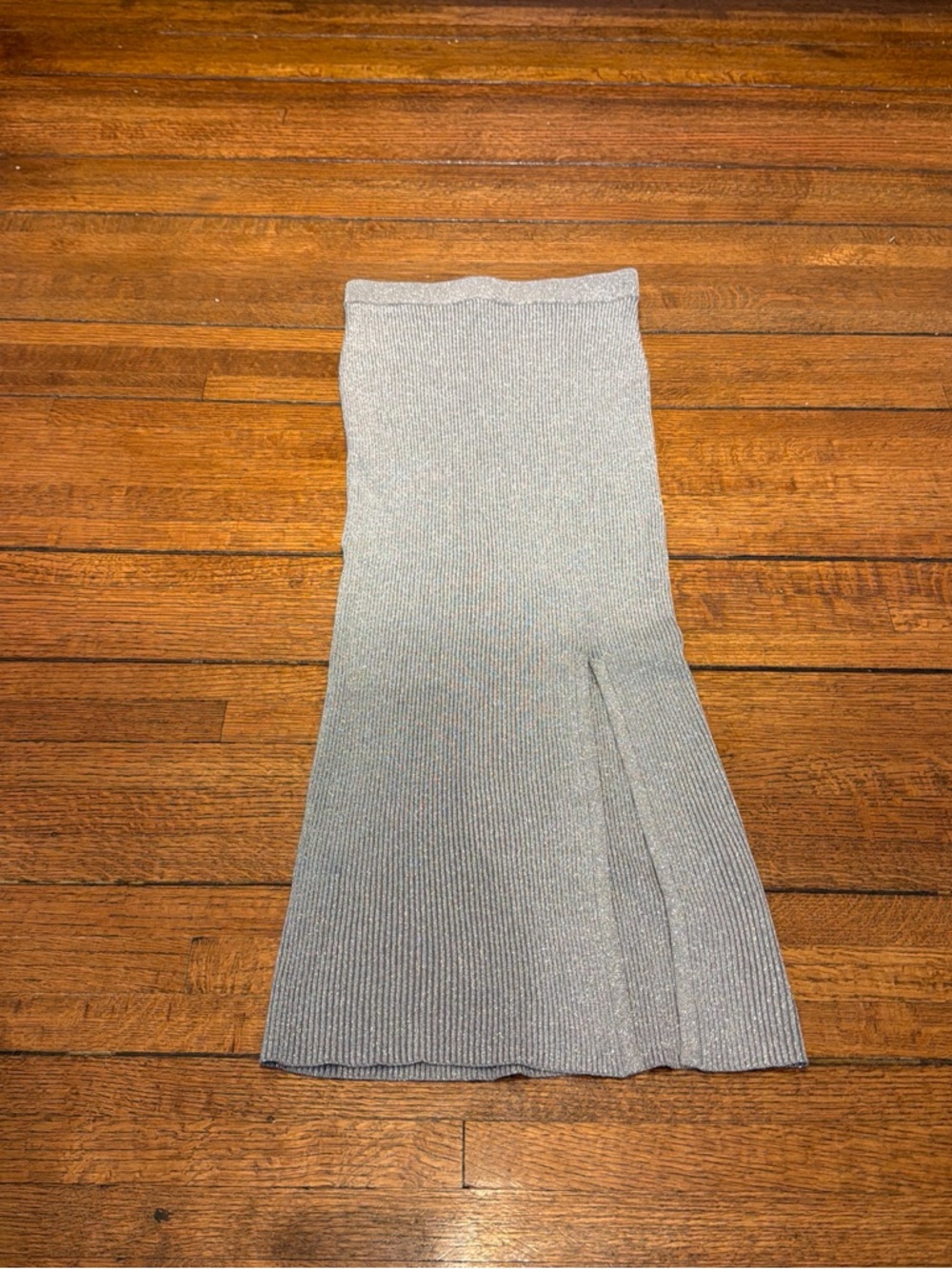 Zara Silver Ribbed Midi Skirt with Side Slit